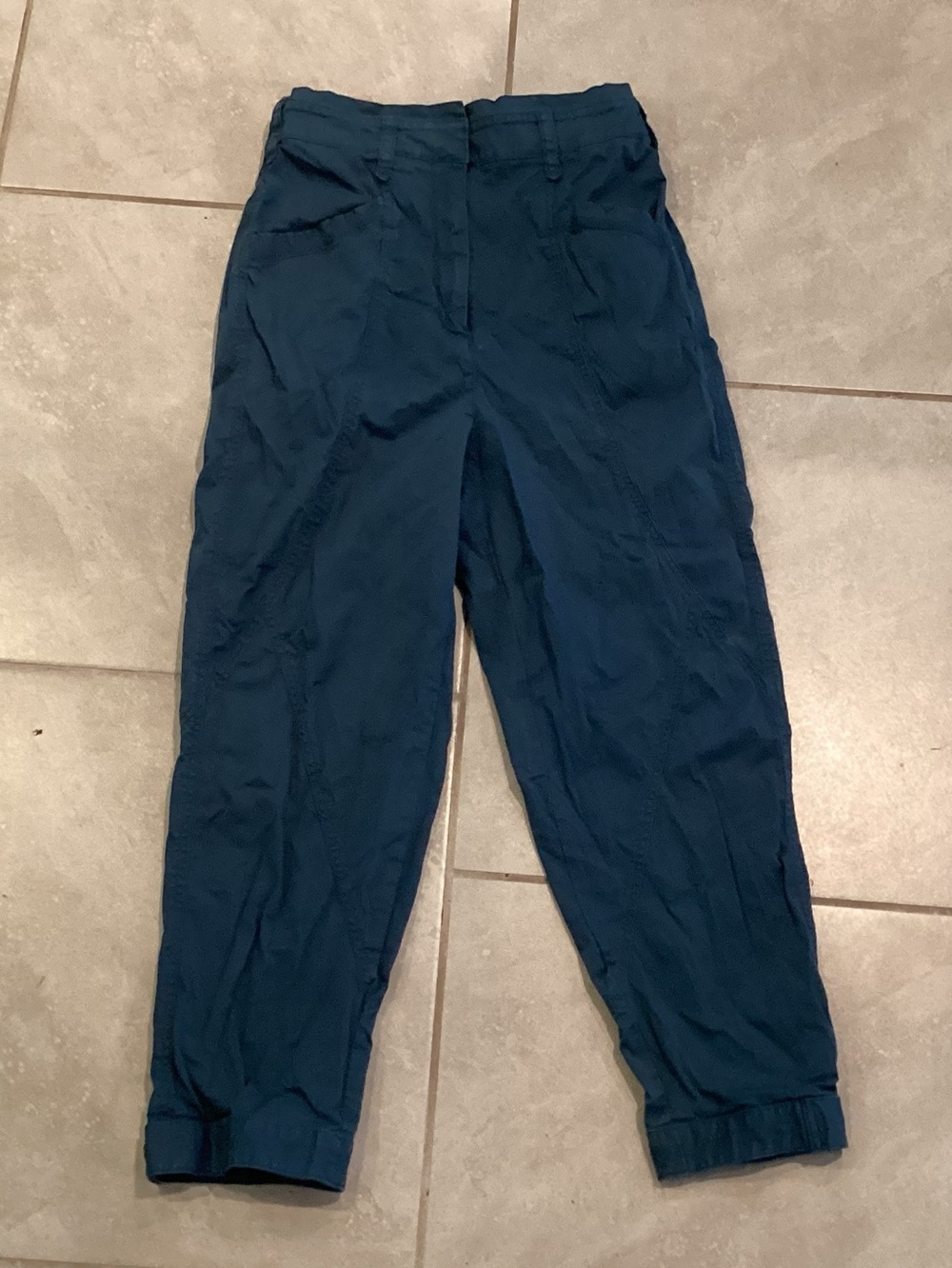 Anthropologie Teal Blue Pants with Red Nail Accent